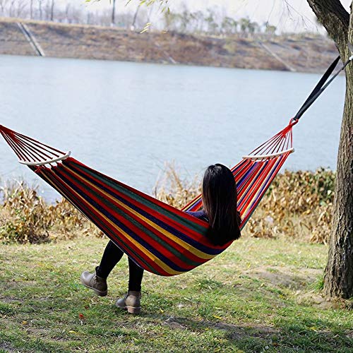 Hamac Pentru O Persoana, Din Bumbac Rezistent, Cu Bara De Lemn, 200x80 cm, Sac De Depozitare Inclus