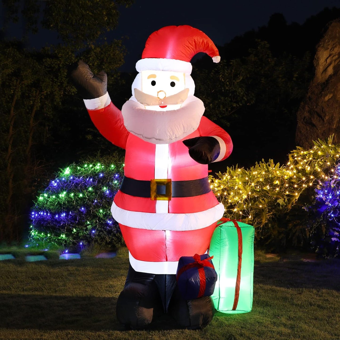 Figurina Gonflabila, Mos Craciun cu Iluminare LED, Umflare Automata Cu Pompa Incorporata, Rezistent La Intemperii, 2.4 m Inaltime
