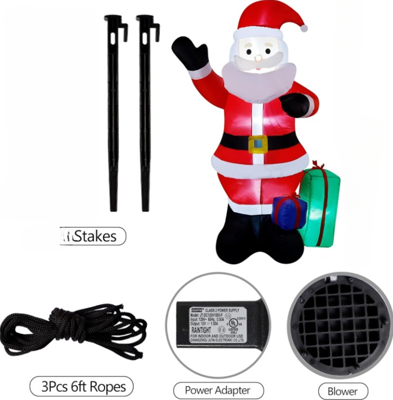 Figurina Gonflabila, Mos Craciun cu Iluminare LED, Umflare Automata Cu Pompa Incorporata, Rezistent La Intemperii, 2.4 m Inaltime
