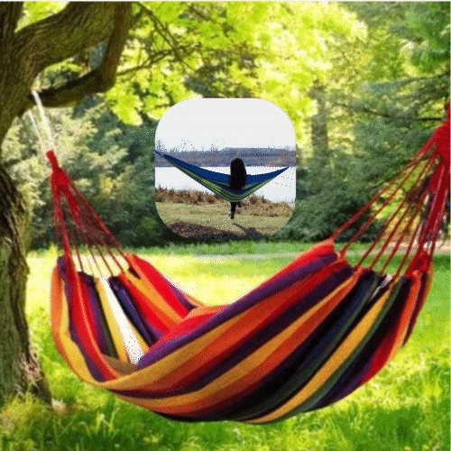 Hamac Pentru O Persoana, Din Bumbac Rezistent, Cu Bara De Lemn, 200x80 cm, Sac De Depozitare Inclus