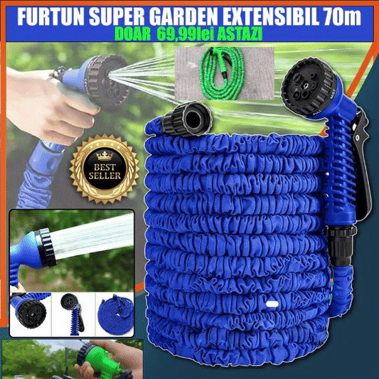 Furtun Extensibil SUPER GARDEN pana la 70m + PISTOL DE STROPIT cadou