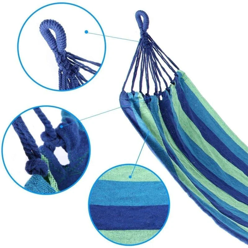 Hamac Pentru O Persoana, Din Bumbac Rezistent, Cu Bara De Lemn, 200x80 cm, Sac De Depozitare Inclus